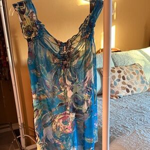 Robin K Blue Floral Sleeveless Top